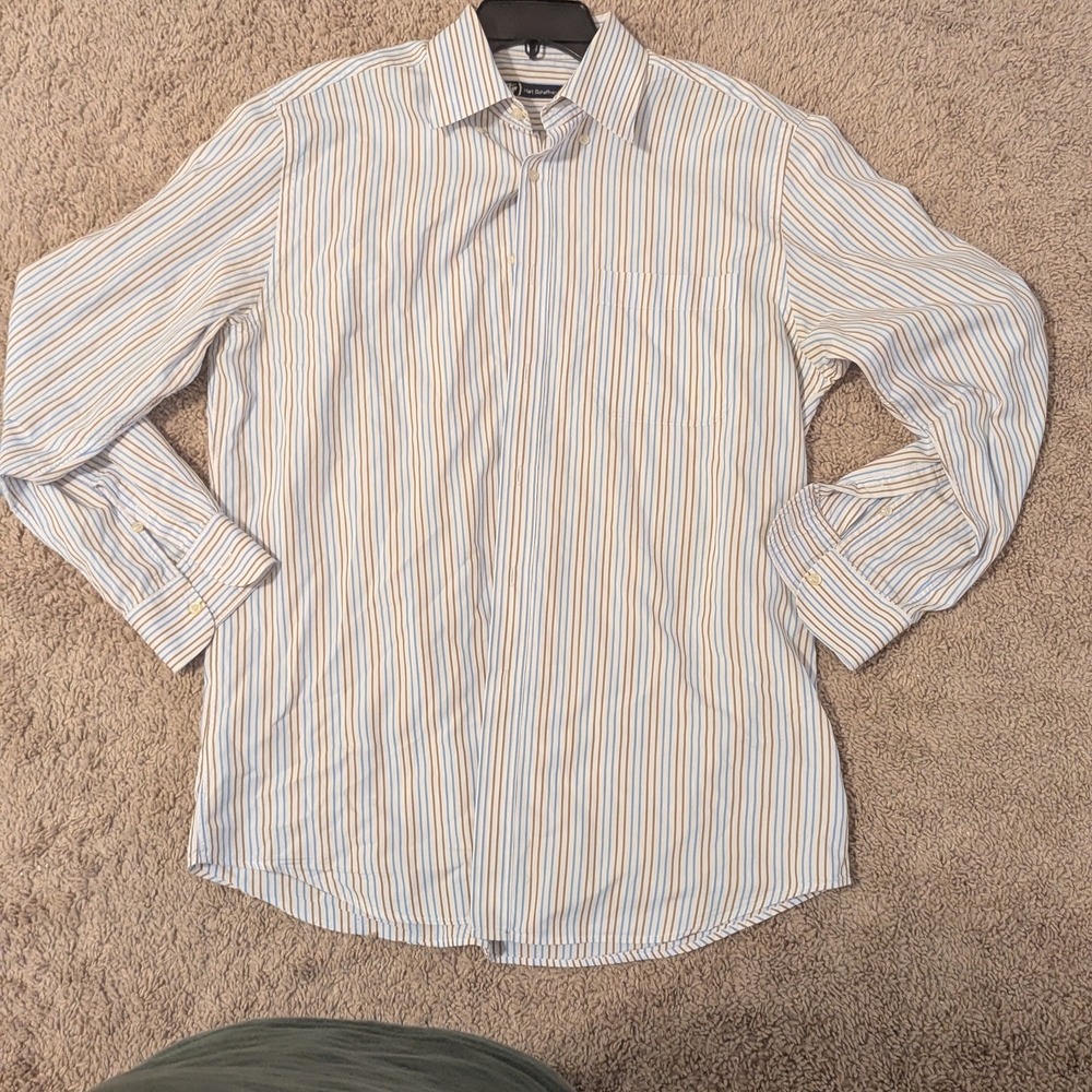 Hart Schaffner Marx Men's Striped Shirt - Blue and Tan